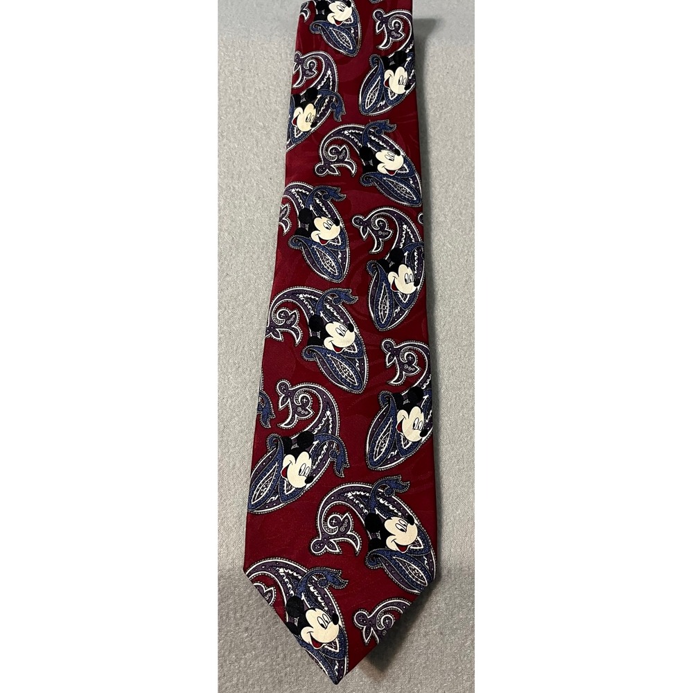 Disney Mickey Mouse Paisley Burgundy Red Men's Necktie‎ Novelty Theme